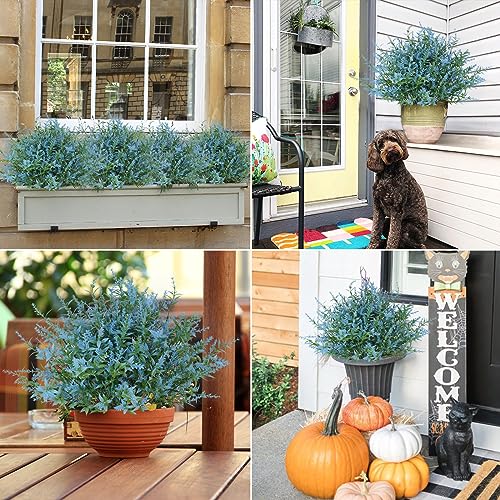 RECUTMS Blue Artificial Flowers for Outdoor Artificial Plants & Flowers for Outside Fake Outdoor Plants Faux UV Resistant Flower Plastic Shrubs Indoor Outside Hanging Decorations(Blue) - color: Blue, size: 8 Bundles