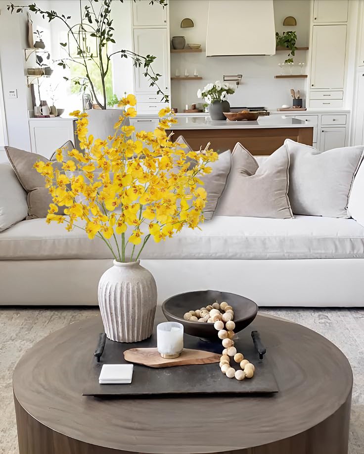 Villa Como Orchids Artificial Flowers, 6 Bunches Fake Silk Flowers for Decoration, Long Stem Real Touch Artificial Flowers for Vase Table Home Decor Indoor Bouquet Filler - Yellow - color: # Yellow