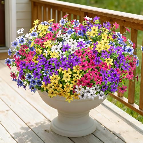 Bassion 20 Bundles Artificial Flowers for Outdoors Decorations, UV Resistant Faux Plants Fake Silk Flowers for Outside Daisy Hanging Planters Window Box Front Door Porch Patio Yard Home Decor - color: Multi Color