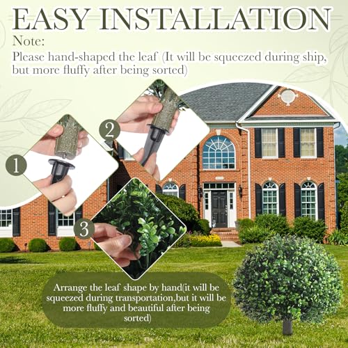 Yunlly 2 Pack 18" Artificial Boxwood Ball Bush Topiary Trees Fake Outdoor Plants, Realistic UV Resistance Faux Shrubs with Spike Greenery Topiary for Front Porch Garden Yard Patio Indoor (Green) - color: Green