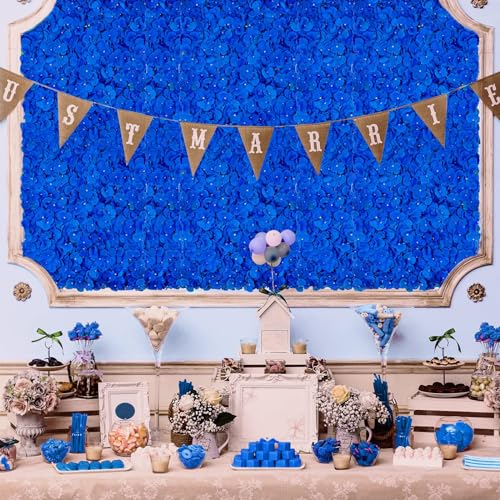 BLOSMON Flower Wall Panel Backdrop Decor Royal Blue Artificial Floral Backdrop for Wedding Party Baby Bridal Shower, 6 Pcs Hanging Fake Hydrangea Wall Decoration Silk Faux Hydrangea Flower Backdrop - color: Royal Blue