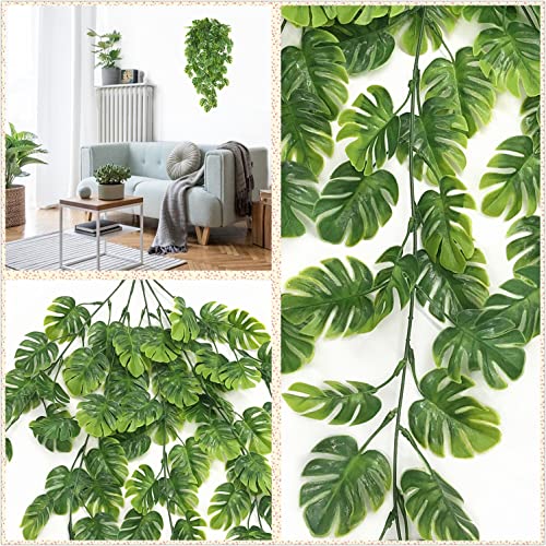 Artificial Hanging Turtle Leaf Plants, Fake Vines Plastic Ivy Greenery Garland Faux Vine Grass Flowers Leaves Outdoor Indoor Home Garden Party Wedding DIY Bedroom Christmas Decorations Decor 4 Pack - color: Turtle Leaf Vine/ 4 Pack