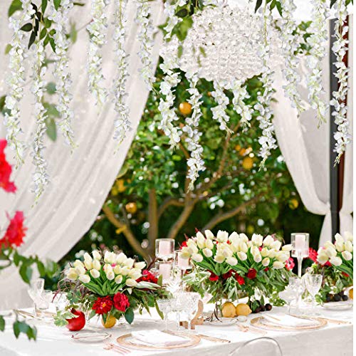 DearHouse 6 Pack Artificial Fake Wisteria Vine Ratta Hanging Garland, 3.75 Feet/Piece Silk Flowers String Home Party Wedding Decor (6PCS-Large White Wisteria) - color: White