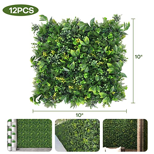 Boshen Artifical Grass Wall Backdrop 12PCS 10"x10" Boxwood Panels Grass Boxwood Hedge Wall Greenery UV Protected Artificial Grass Wall Decor for Party Wedding Backyard Indoor Outdoor - size: 12 Pcs-10" x 10"