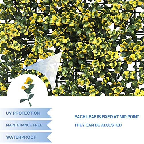 E&K 20" x 20" Artificial Plant Fence Panel Faux Leaves Grass Wall Privacy Screen Panel Decorative for Indoor Outdoor (Reineckea Carnea-Yellow, 6 Pcs) - color: Reineckea Carnea - Yellow