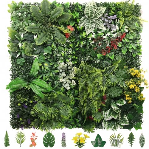 Artificial Grass Wall Panels,40"x40"2PCS Fake Flower Grass Backdrop,UV-Anti Fake Greenery Plant Boxwood Panels,Green Wall Decor for Outdoor Indoor Patio Garden Backyard balcony privacy screen - size: 40x40 2PCS