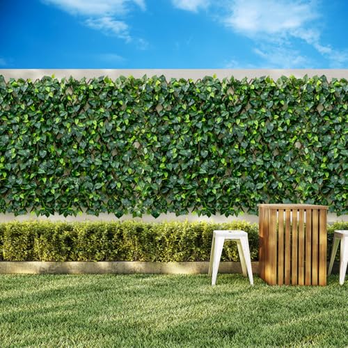 Happygrill Expandable Fence Privacy Screen, Decorative Faux Ivy Fencing Panel for Backdrop, Sun-Protective Indoor Outdoor Artificial Hedge for Garden Balcony Home Patio Decoration (Green Ivy)