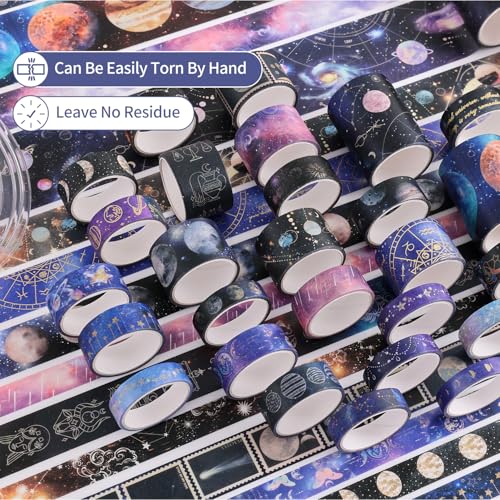 32 Rolls Washi Tape Set, Gold Foil Galaxy Decorative Masking Tape Constellation, Stars, Celestial, Adhesive Tape for Bullet Journal, Diy Craft, Scrapbooking Supplies, Gift Wrapping, Party Decoration - style: Cosmic Galaxy