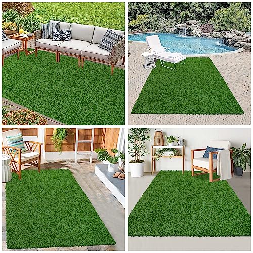 Bsmathom Artificial Grass Rug Indoor Outdoor Rug, 3x5Ft Dog Grass Mat with Drainage Holes, Synthetic Artificial Grass Turf Fake Grass Rug for Balcony Garden Lawn Landscape, 3x5Ft - size: 3 x 5 Feet
