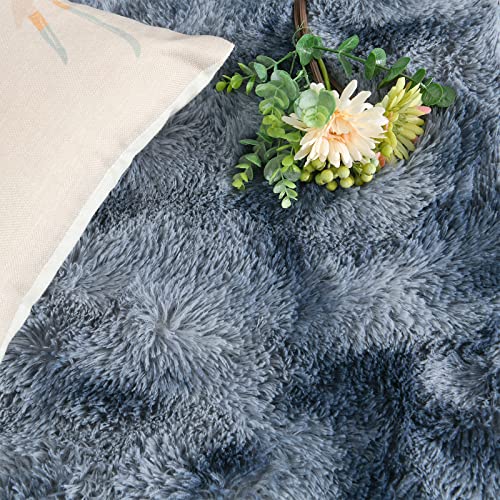 DweIke Fluffy Blue Grey Rugs for Bedroom Living Room, 3x5 Feet Soft Plush Shaggy Tie-Dyed Navy Blue Gray Girls Boys Kids Rug, Upgraded Non-Slip and Machine Washable Carpet for Dorm Nursery Decor - color: Blue Grey, size: 3 Ft X 5 Ft