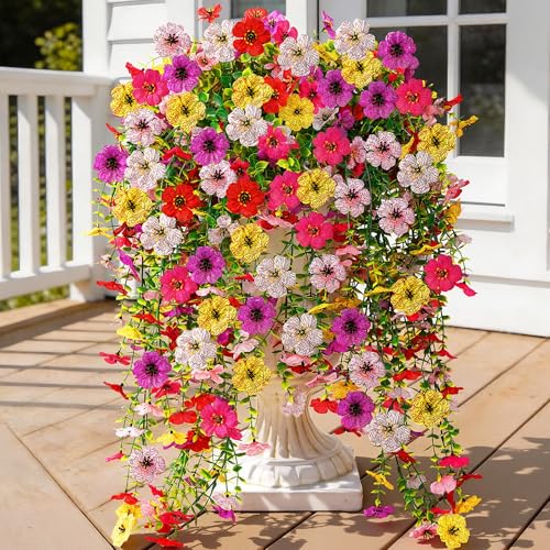 AGIRL 6 Bundles Artificial Flowers for Spring Decoration,Faux Plants for Outdoor Planters,UV & Fad Resistant Silk Fake Flowers for Garden Patio,Porch,Yard,Balcony,Farmhouse Decor (6 Multicolor) - color: Mix 6 Colors