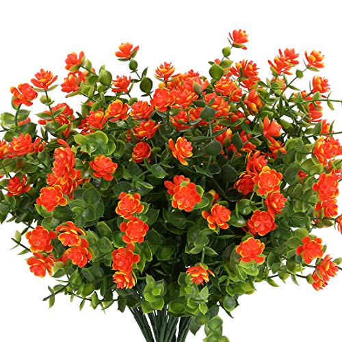 10PCS Artificial Flowers, Fake Artificial Greenery UV Resistant No Fade Faux Plastic Plants for Wedding Bridle Bouquet Indoor Outdoor Home Garden Kitchen Office Table Vase(Orange Red) - color: Orange Red