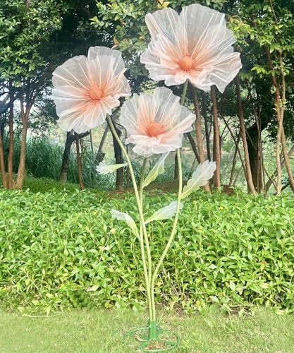 3pcs Giant Flowers for Decoration, Large Faux Silk Floral Wedding Giant Flower with Stand Base for Birthday Ceremony Party Event Mall Window Display Decoration (Champagne) - color: Champagne