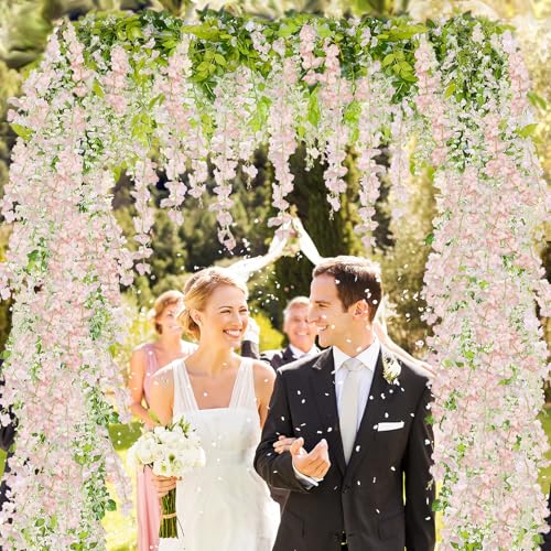 ZINHO 60 Branches Wisteria Hanging Flowers, Artificial Pink Wisteria Flowers Garland for Wedding Arch Ceremony Party Garden Home Backdrop Decor - color: Pink