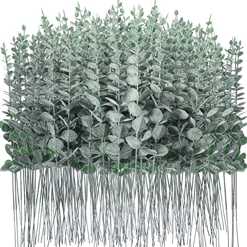 300 Pcs Eucalyptus Stems Faux Greenery Artificial Eucalyptus Leaves Eucalyptus Decor Greenery Stems Faux Greenery Branches for Wedding Centerpiece Flowers Bouquet Farmhouse Home Decor (Dark Green) - color: Dark Green