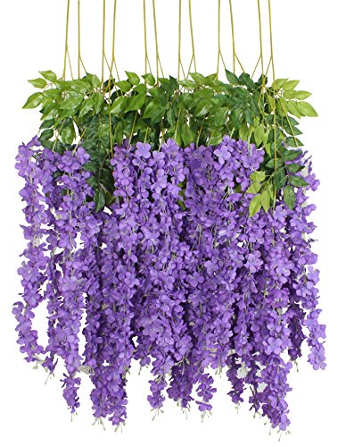 Duovlo 12 Piece Artificial Silk Wisteria Vine 3.6 Feet Ratta Hanging Flower Garland String Home Party Wedding Decor(Purple) - color: Purple