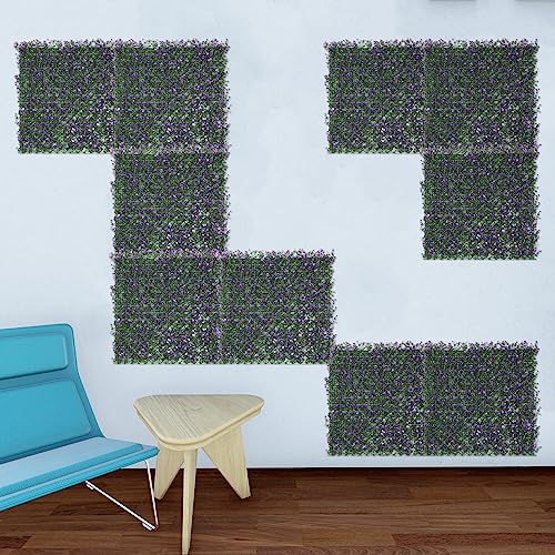 E&K 6Pcs 20" x 20" Artificial Grass Wall Panels, Faux Boxwood Greenery Backdrop Decor, UV Protected Privacy Hedge Screen for Indoor Outdoor (Purple Buxus with Back) - color: Purple Buxus with Back