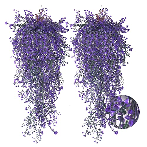 RECUTMS Artificial Hanging Plants Fake Vines Wall Hanging 4Pcs Faux Ferns Leaves Greenery for Summer Spring Home Garden Wedding Arch Graduation Party Indoor Outdoor Decorations(Purple) - color: Purple-hanging