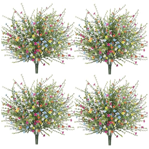 4 Bunches Artificial Flower Silk Fake Wildflowers Bouquet for Bedroom Kitchen Bathroom Home Garden Patio Hanging Planters and Other Interior Decorations (Mixed Colors) - color: 4pcs