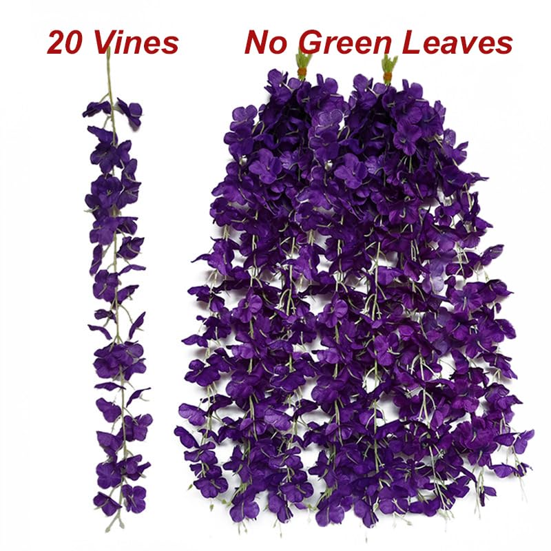 Wisteria Flower Vines Garland, Artificial Flower Strings, Fake Hanging Flowers, Silk Wisteria Garland Flowers, Flower Vine for Wedding, Garden Decor (Purple Blue - 20 Vines) - color: Purple Blue - 20 Vines