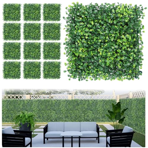 4-Layer Grass Wall Panels 12 Pack, 10"x10" Artificial Boxwood Panel Faux Grass Decor, UV-Resistant Green Plant Backdrop for Indoor Outdoor Use, Privacy Screen for Gardens, Yards, Parties, Weddings - size: 12Pack 10in x 10in