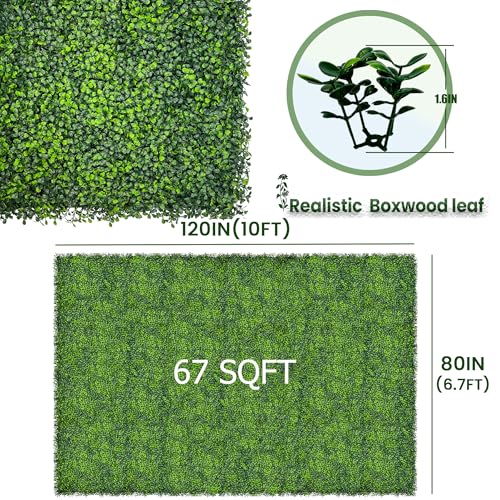 Artificial Ivy Privacy Fence Screen: 80"x 120" (67 SQFT) UV-Anti Faux Boxwood Roll Grass Wall Panels for Patio Balcony Privacy, Garden, Backyard Greenery Wall Backdrop Decor - size: 80"x120" (67 SQFT)