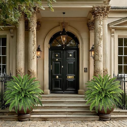 Fake Ferns - 2 Packs Artificial Ferns for Outdoors & Indoors, 45in Large Boston Fern with 55 Fronds, Realistc Faux Greenery Plants Ideal for Porch Entrance Hall Planters Windowsills Office Home Decor