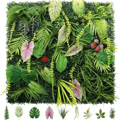 Artificial Grass Wall Panels,40"x40"Fake Flower Grass Backdrop,UV-Anti Fake Greenery Plant Boxwood Panels,Green Wall Decor for Outdoor Indoor Patio Garden Backyard Balcony Privacy Screen - size: 40x40