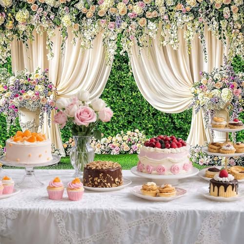 5X3ft Wedding Floral Backdrop Rose Greenery Wall White Curtain Photography Background for Wedding Bridal Shower Engagement Anniversary Party Cake Table Decor Photo Booth Studio Wall Decor Banner - color: Multi6, size: 5X3FT