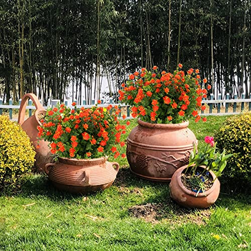 24 Bundles Artificial Flowers Fake Boxwood Shrubs UV Resistant No Fade Faux Greenery Faux Plastic Lotus for Home Garden Hanging Planter Indoor Porch Patio Office Wedding Decoration(Orange Red) - color: Orange Red