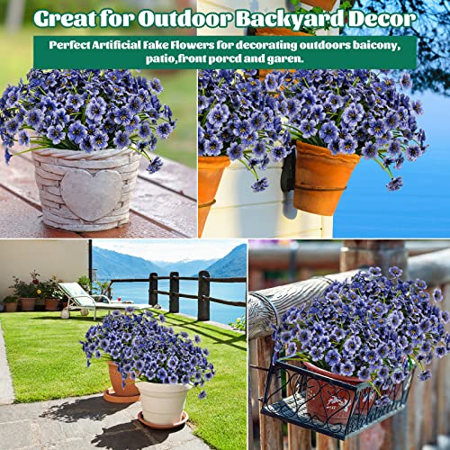 Lnoicy 24 Pcs Artificial Flowers for Outdoor,Plastic Flowers Decoration, UV Resistant Faux Flowers Shrubs, Artificial Plants for Indoor Outside Garden Home Wedding Farmhouse(Blue) - color: Blue, size: 24