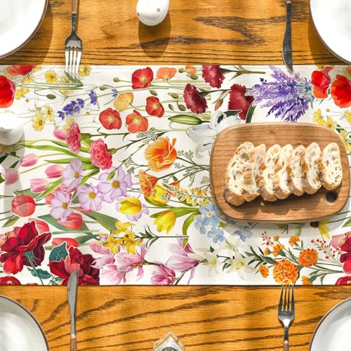 Spring Table Runner Easter Butterfly Kitchen Dining Table Centerpiece Summer Birds Flowers Decor Jesus Spring Decorations for Home Party-72 Inches Long