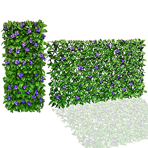 Sumery Expandable Fence Privacy Screen for Balcony Patio Outdoor,Decorative Faux Ivy Fencing Panel,Artificial Hedges (Single Sided Leaves) (1, Purple Flowers) - color: Purple Flowers