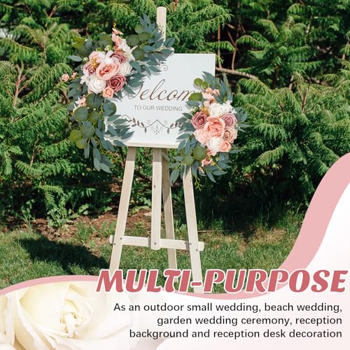 Thiccywoov 4 Pcs Wedding Arch Flowers and Drape Kit Include 2 Artificial Floral Swag and 2 Chiffon Drapes, Faux Flower Set for DIY Wedding Party Reception Ceremony Backdrop Rose Decoration (Pink) - color: Pink