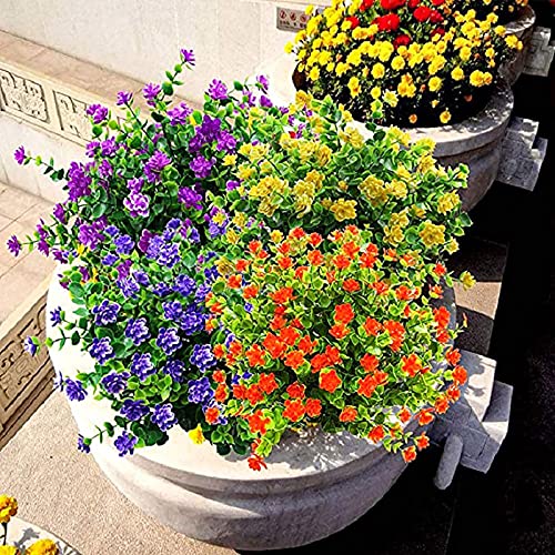 10 Bundles Artificial Flowers for Outdoors,UV Resistant Realisic Fake Plastic Plants Artificial Shrubs Spring Flowers Decor of Vase and Outside Window Box, Ferns Plants for Planter-Pink - color: Pink, size: 10PCS