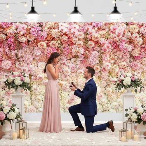 JAWO 7X5ft Pink White Rose Floral Backdrop, 3D Hanging Flower Wall Photography Background for Wedding Bridal Shower, Girls Birthday Baby Shower, Cake Table Decor Photo Booth Studio Props - color: Pink1, size: 7X5