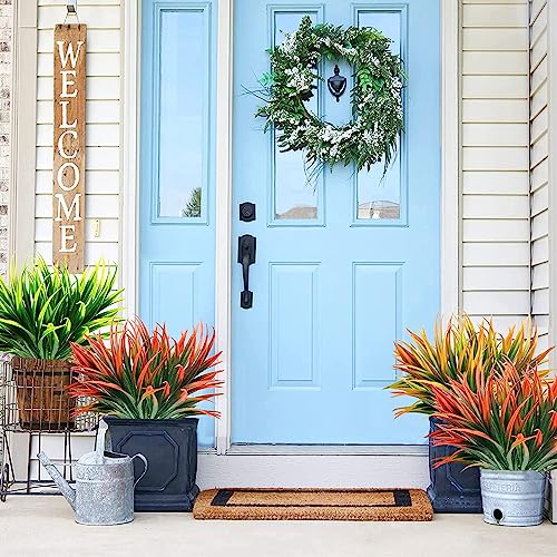 12 Pcs Outdoor Fake Plants UV Resistant Artificial Tall Grass Plants Faux Tropical Flowers Bushes Fall Winter Summer Planters Yard Patio Front Porch Décor Plastic Greenery Shrubs Decoration - color: Red Grass Plant, size: 12 Pcs