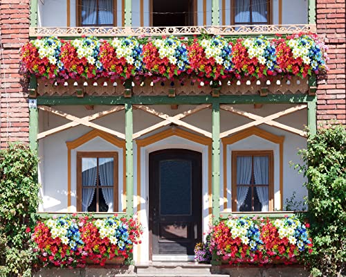 Artificial Daisy Flowers 6 Bundles UV Resistant Fake Silk Flowers No Fade Outdoor Flowers for Wreath Garden Porch Front Door Window Box (Red, White & Blue) - color: Red, White & Blue