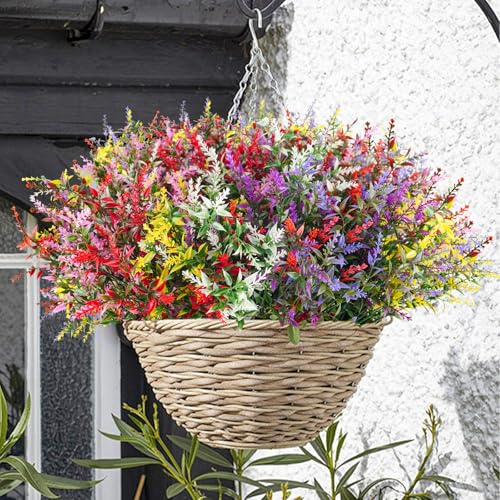 42 Bundles Artificial Plant Outdoor UV Resistant Faux Plants No Fade Fake Plastic Flowers for Outside Home Garden Porch Patio Window Box Hanging Planters Summer Decor - color: Mix Colors, size: 42 Pcs