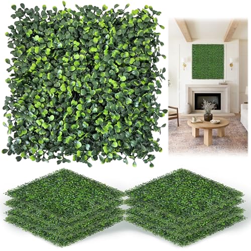 TTTM Artificial Grass Wall Backdrop Panels: 10"x 10" (6P) UV-Anti Greenery Faux Boxwood Hedge Screen for Indoor Outdoor Fake Plants Decor, Privacy Fence, Patio, Balcony, Party Decor - size: 10"X10"-6P