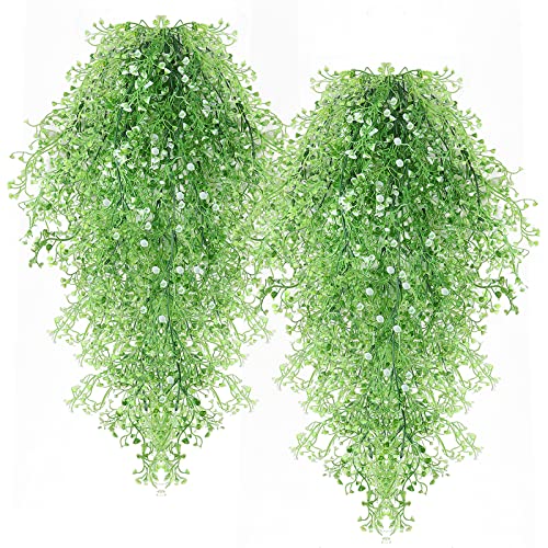 RECUTMS Fake Hanging Plants Artificial Ferns for Outdoor Hanging Faux Plants Vine Ivy Faux Fern Hanging Vines Wall Plants for Home Garden Party Wedding Decor (White 4P) - color: White