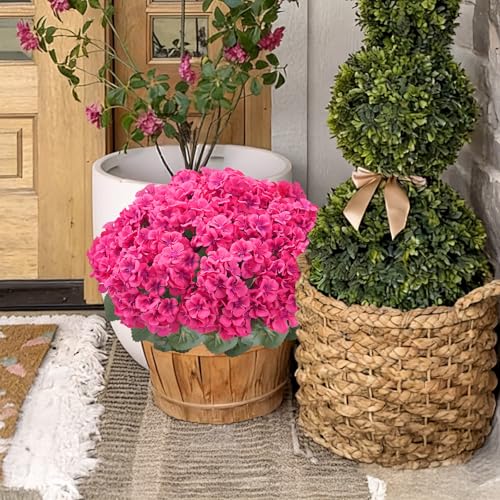 12Pcs Faux Geraniums for Outdoor Planters 15" Pink Silk Geraniums for Outdoors UV Resistant Fake Geraniums Artificial Flowers Realistic Garden Porch Patio Balcony Cemetery Home Decor (Pink) - color: Pink-12pcs
