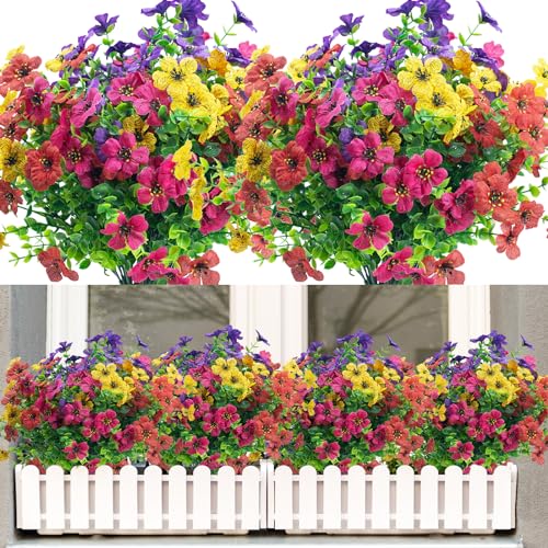 Artificial Flowers for Outdoor,20 Bundle UV Resistant Fake Flower Outdoor Faux Flowers Plastic Plants Shrubs for Indoor Outside Garden Home Decor(Mix Colors) - color: Mix Colors, size: 20 Bundles