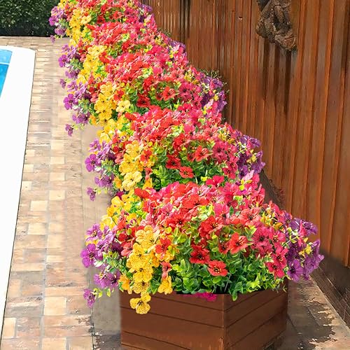 Artificial Flowers for Outdoor Indoor Garden Home Decoration, Faux Flower Daisy with Eucalyptus Leaves Fake Plants Greenery Boxwood Porch Patio, 12 Bundles - color: 4 Multicolor