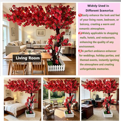 Red Artificial Cherry Blossom Trees for Home Decor Indoor Outdoor,Handmade Fake Cherry Blossom Tree for Office Shopping Mall Hotel Restaurant Garden Party Wedding (5x4ft) - color: Red, size: 4ft 11in