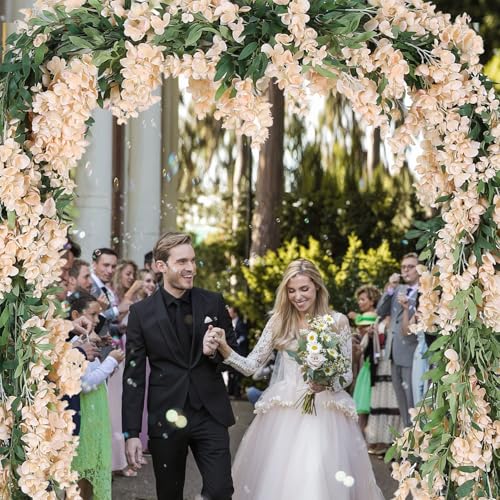 Duovlo 4Pcs 6.6Ft/Piece Imitation Silk Wisteria Garland Hanging Flower Vine for Home Outdoor Garden Ceremony Wedding Arch Floral Decor (Champagne) - color: Champagne