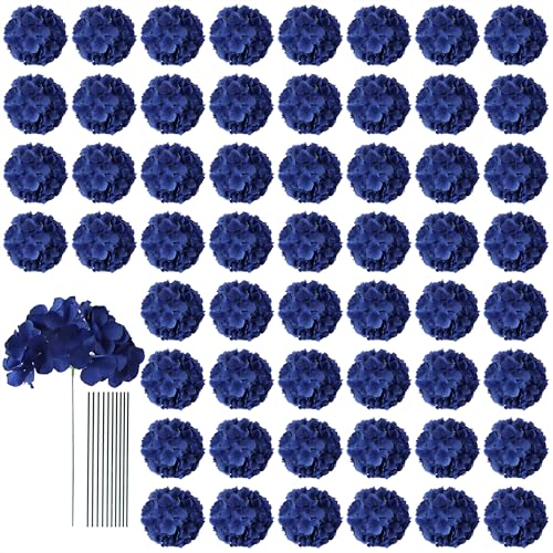AVIVIHO 65pcs Fake Flowers Navy Blue Hydrangea Artificial Flowers Bulk (Not Squished, No Steaming Need) Silk Flowers with Stems for Wedding Decor,Home,Baby Shower,Table Centerpieces Decoration - color: Navy Blue, size: Medium
