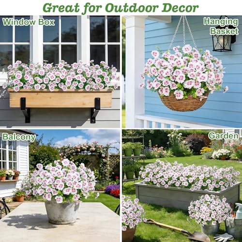 Roberly 20 Bundles Artificial Flowers for Outdoors, Fake Silk Flowers with Plastic Eucalyptus Greenery Stems Realistic Faux Plants for Spring Summer Porch Patio Yard Garden Vase Home Decor, White - color: White