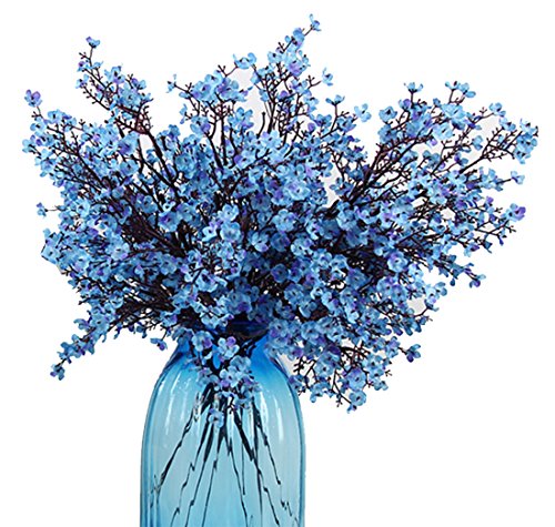 JAKY-Global Babys Breath Fabric Cloth Artificial Flowers 6 Bundle European Fake Silk Plants Decor Wedding Party Decoration Bouquets Real Touch DIY Home Garden(Blue) - color: Blue, size: 6 Bundles