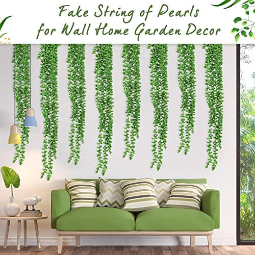 Janinka 8 Pcs Artificial Succulents Bulk Hanging Plants 24 Inches Large Fake String of Pearls Fake Plants Wall Greenery Decor for Garden Indoor Outdoor Decoration
